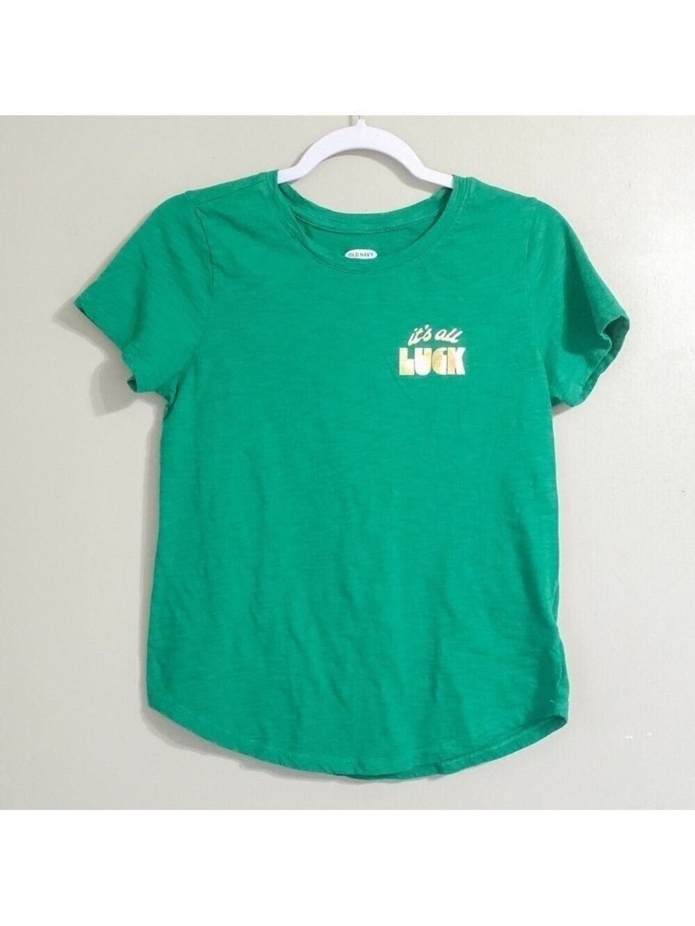 3 For $10 Old Navy Green Everywhere Tee with 'It's All Luck' Graphic, Size Small